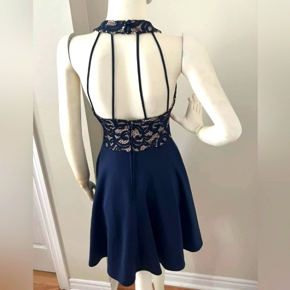 B Darlin Strappy Halter Flare Dress - Picture 3 of 7